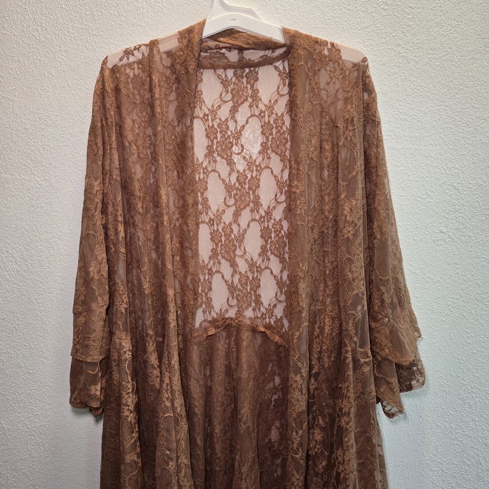 Brown Layered Lace Boho Romantic Duster Coat 2x Or‎ 3x Made In USA Western Ranch - Picture 8 of 14